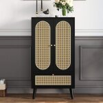 Buffet haut avec 2 portes et 1 tiroirs vaisselier meuble de rangement salon chambre style rotin bois ...