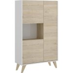 Buffet haut 3 portes - dcor chne et blanc - ness - l 81 x p 43 x h 135 cm