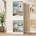 Buffet haut - - 60x180cm - vitrine led bluetooth - 4 portes vitres & 1 tiroir - blanc & or