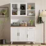 Buffet haut - jaerliub - 114 x 40 x 190 cm - blanc - effet bois - contemporain Buffet haut - jaerliub - 114 x 40 x 190 cm - blanc - effet bois - contemporain