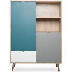Buffet haut - chêne sonoma blanc gris et bleu - style scandinave - cuba - l 103 x p 40 x h 139 cm Buffet haut - chêne sonoma blanc gris et bleu - style scandinave - cuba - l 103 x p 40 x h 139 cm