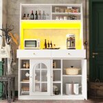 Buffet haut cuisine avec 2 tiroirs et 3 portes buffet de cuisine avec ledarmoire de rangement 120x40x180cmblan ...