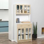 Buffet haut cuisine 4 portes vitrine verre tagre tiroir plateau bois chne clair