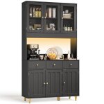Buffet haut cuisine - bealife - 6 portes - 3 tiroirs - 1 niche - �tag�re r�glable - led - prise usb - ...