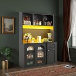 Buffet haut de cuisine - novlys - 167cm vaisselier avec portes coulissantes en verre & tiroir  cl ...