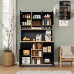 Buffet haut de cuisine - novlys - 185cm vaisselier moderne avec rangement - noir brillant anthracite ...