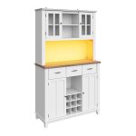 Buffet haut cuisine vitrine tagres rglables clairage led tiroir blanc - meuble rangement design moderne106 ...