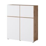 Buffet haut havana ? 120cm ? 4 portes battantes ? ch�ne et blanc ? design minimaliste et moderne