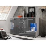 Bahut buffet profond crystal laqué gris led Bahut buffet profond crystal laqué gris led