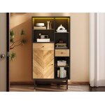 Vitrine - modernluxe - 80x40x1505cm - led 12 couleurs - 2 tiroirs - 1 porte - noir + naturel Vitrine - modernluxe - 80x40x1505cm - led 12 couleurs - 2 tiroirs - 1 porte - noir + naturel