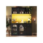 Buffet haut noir avec led vaisselier armoire moderne en mdf avec vitrines �tag�res r�glables et tiroirs ...