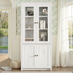 Buffet haut - novlys - 80x171cm - 4 portes (2 vitres) & poignes cuivres - vaisselier scandinave - ...