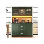 Buffet haut salle a manger - meuble vaisselier cuisine avec �clairage led - armoire vitrine vert - dimensions: ...
