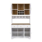 Buffet haut salon & salle � manger en bois blanc vein� - 945x30x1755 cm - meuble rangement �l�gant