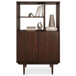 Buffet haut simona 80x133 cm en bois massif coloris noyer avec 2 portes et tagres vaisselier en hauteur ...