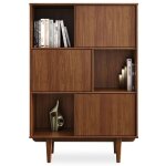 Buffet haut simona 95x139 cm en bois massif coloris ch�taignier avec 3 portes et 3 �tag�res vaisselier ...