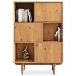 Buffet haut simona 95x139 cm en bois massif coloris chne avec 3 portes et 3 tagres vaisselier en hauteur ...