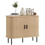 Buffet homcom meuble de rangement avec portes coulissantes � lattes armoire de cuisine avec pieds en ...