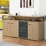 Buffet industriel 3 portes 3 tiroirs - commode armoire de cuisine - buffet haut avec poign�es m�talliques ...