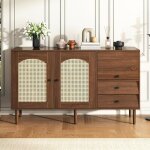 Buffet avec insert en rotin - commode moderne avec 3 portes et 2 tiroirs irréguliers - pour salon - 130 ... Buffet avec insert en rotin - commode moderne avec 3 portes et 2 tiroirs irréguliers - pour salon - 130 ...