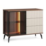 Buffet komodee dawson kom2 frontal en relief ch�ne noisette cachemire 39 x 103 x 80 cm