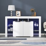 Buffet led lumineux 4 tagres verre + 2 portes vitrine salon / entre rangement cuisine design moderne ...