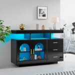 Buffet à led meuble de bar à café de 120 cm meuble de cuisine brillant avec 16 lumières de couleur pour ... Buffet à led meuble de bar à café de 120 cm meuble de cuisine brillant avec 16 lumières de couleur pour ...