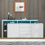 Buffet avec led meubles de salon en blanc brillant ensemble mural de salon buffet haut vitrine led buffet ...