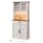 Buffet avec lumires et chargeur avec portes et tiroirs tagres rglables style campagne blanc rustique ...