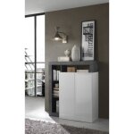 Buffet - maestro - blanc laqu brillant et imitation oxyde - 2 portes - style contemporain / design