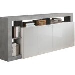 Buffet maestro - dcor bton et blanc laqu brillant - 4 portes - l 184 x p 42 x h 93 cm