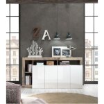 Buffet maestro - panneaux de particules - effet bois vintage et blanc laqu - 4 portes - l 184 x p 42 ...