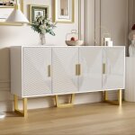 Buffet maisentiel 150 cm blanc laqu� moderne et luxueux portes textur�es poign�es dor�es 4 portes �tag�res ...