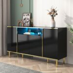 Buffet maisentiel 150x40x80 cm noir brillant aux accents dor�s finition dor�e et �clairage led int�gr� ...
