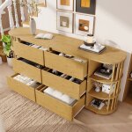 Buffet maisentiel 160x40x75 cm effet ch�ne bambou style romain � colonnes 6 tiroirs et �tag�res ouvertes ...