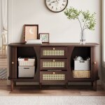 Buffet meuble de rangement avec 3 tiroirs 2 armoires porte coulissante - marron Buffet meuble de rangement avec 3 tiroirs 2 armoires porte coulissante - marron