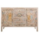 Buffet meuble de rangement en bois avec 4 tiroirs et 2 portes coloris blanc vieilli - longueur 120 x ... Buffet meuble de rangement en bois avec 4 tiroirs et 2 portes coloris blanc vieilli - longueur 120 x ...