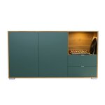 Buffet milano commode 2 portes fjord vert & 2 tiroirs fjord vert corps ch�ne evoke + led (1525x83x37 ...