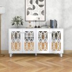 Buffet - buffet en miroir blanc avec poign�es en cristal cool - quatre portes - avec stratifi� mobile ...