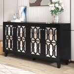 Buffet miroir noir lumineux 160cm - poignées cristal luxe & 4 portes Élégantes pieds en bois massif idéal ... Buffet miroir noir lumineux 160cm - poignées cristal luxe & 4 portes Élégantes pieds en bois massif idéal ...