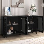 Buffet  miroir avec poignes en cristal froid quatre portes avec stratifi mobile noir