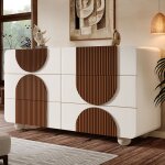 Buffet moderne 121x41x71cm - 6 tiroirs coulissants silencieux - conception g�om�trique - blanc + marron ...