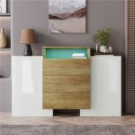 Buffet moderne 140 cm blanc brillant et finition bois �clairage led multicolore solution de rangement ...