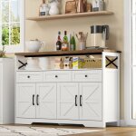 Buffet moderne avec 3 tiroirs et portes meuble de rangement blanc / bois id�al pour salon ou cuisine ...
