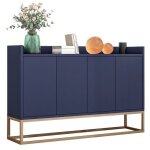 Buffet 120cm buffet bahut moderne d�cor bois 4 portes avec cadre en m�tal bleu