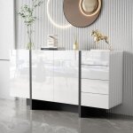 Buffet bas 150 cm - 2 portes - 4 tiroirs - finition brillante