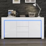 Buffet moderne blanc brillant avec led 3 tiroirs et 2 portes meuble de rangement pour salon ou bureau ...