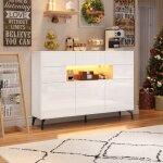 Buffet moderne blanc avec led 3 tiroirs et 5 placards armoire de cuisine brillante pour salon salle  ...