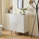 Buffet moderne - blanc - mdf - poign�es en zinc - pieds en acier - rangement g�n�reux