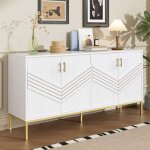 Buffet moderne - blanc et or - 4 portes - Étagères réglables - design contemporain - meuble de séjour ... Buffet moderne - blanc et or - 4 portes - Étagères réglables - design contemporain - meuble de séjour ...